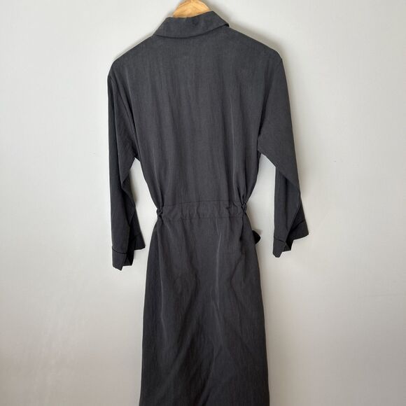 Elle Grey Womens Midi Shirt Dress Gray M Collared Utility Belted Minimalist NWT - Picture 11 of 16